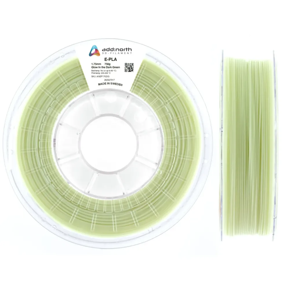 Addnorth E-PLA-filament for 3D-skriver 1,75 mm Dark Green selvlysende