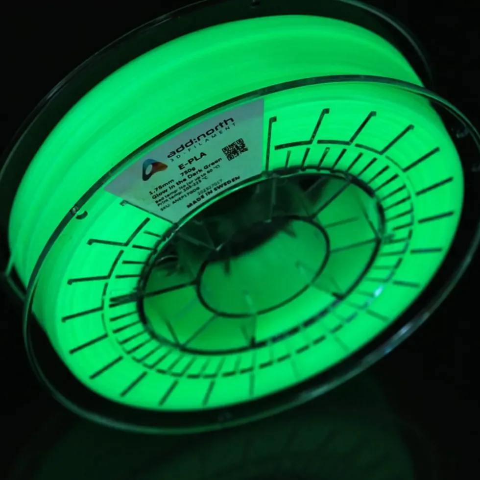 Addnorth E-PLA-filament for 3D-skriver 1,75 mm Dark Green selvlysende
