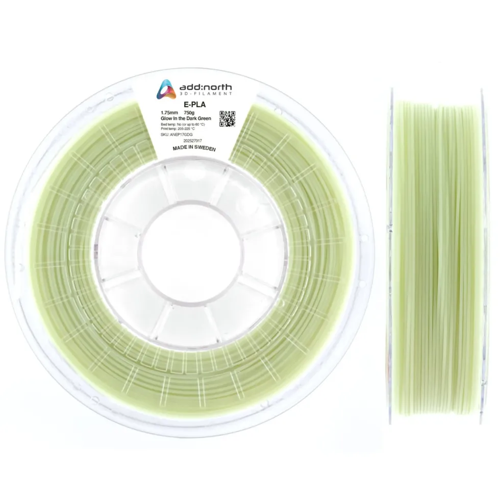 Addnorth E-PLA-filament for 3D-skriver 1,75 mm Dark Green selvlysende