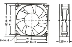 Aksialvifter 12 V 80x80x25 mm