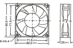 Aksialvifter 12 V 80x80x25 mm