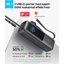 Anker Powerbank 165 W 25000 mAh med kabler