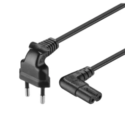 Apparatkabel C7 med vinklede kontakter, svart 1,5 m