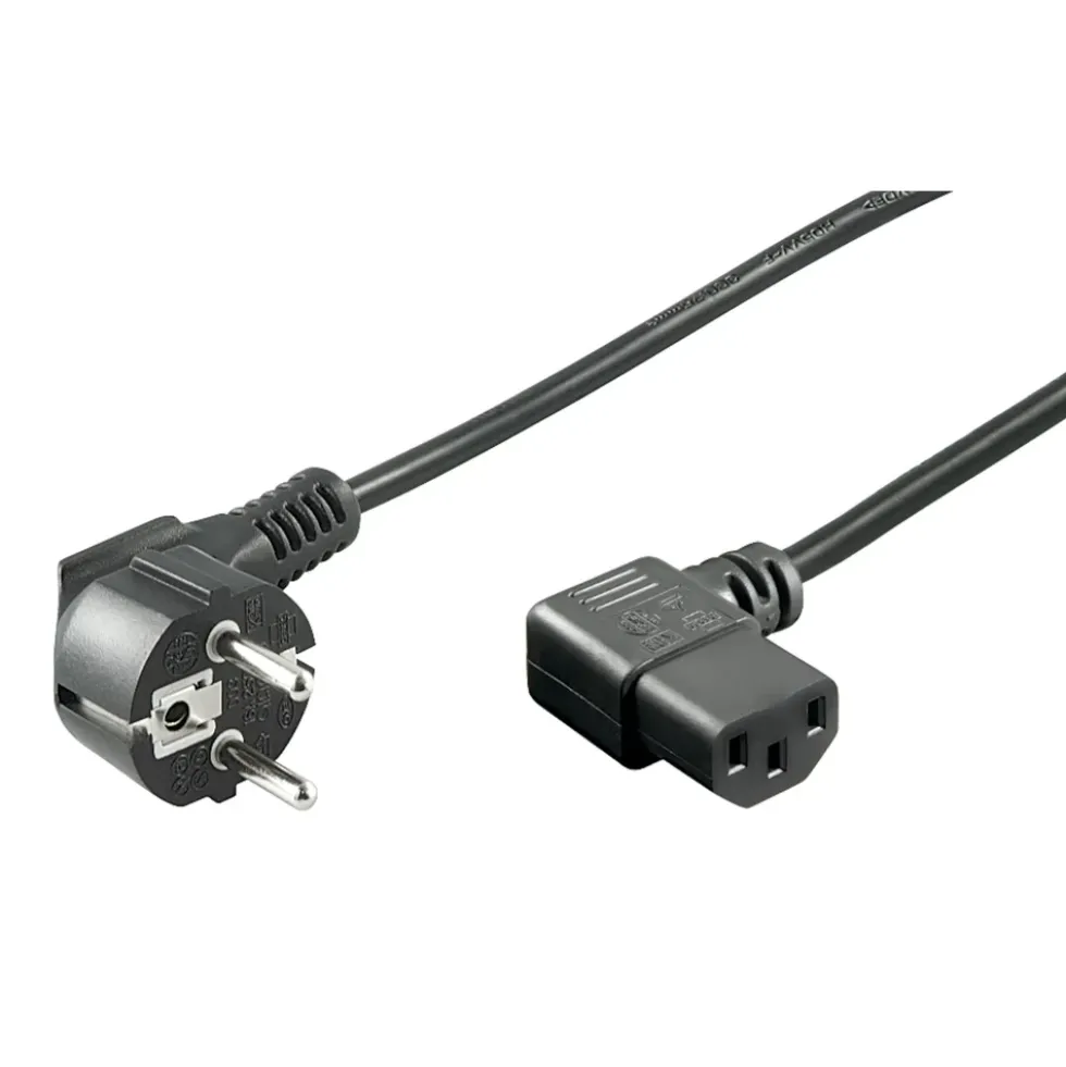 Apparatkabel C13 med vinklet kontakt, svart 2 m
