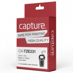 Capture Merketeip for Brother P-touch Svart på Hvit 9 mm x 8 m 12 mm x 8 m