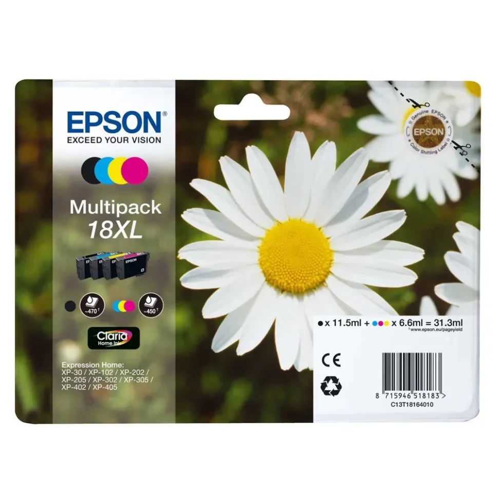 Epson 18XL blekkpatroner, pakning