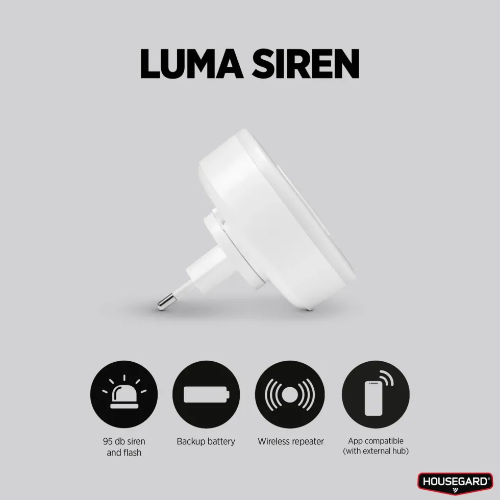 Housegard Luma trådløs sirene med repeaterfunksjon