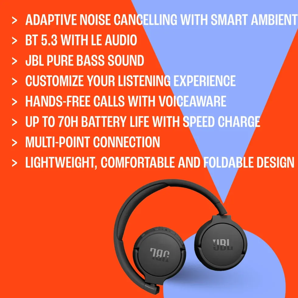 JBL Tune 670 NC Trådløse hodetelefoner Svart