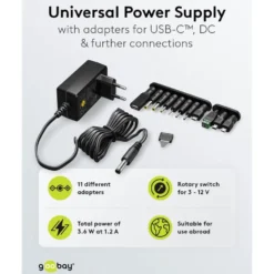 Justerbar strømadapter 3–12 V (DC) 3,6 W