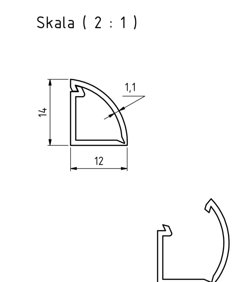 Kabelkanal for hjørne 12x14 mm 2 m