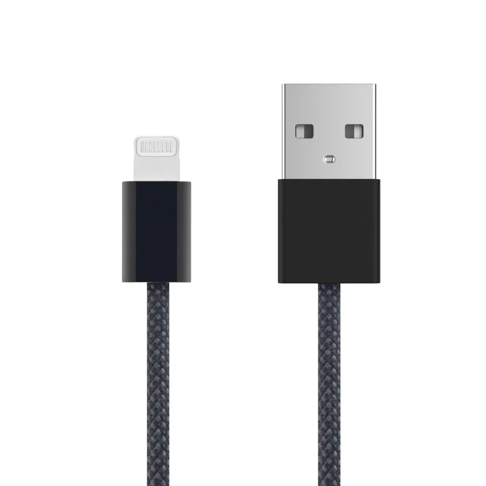 Linocell Flettet USB-A- til Lightning-kabel Svart 1 m