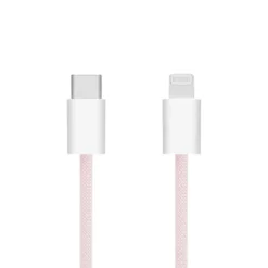 Linocell Flettet USB-C- til Lightning-kabel Rosa 0,5 m