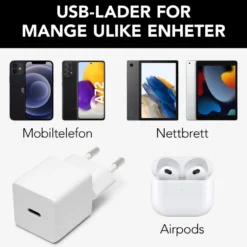 Linocell USB-C-lader med PD 20 W Hvit