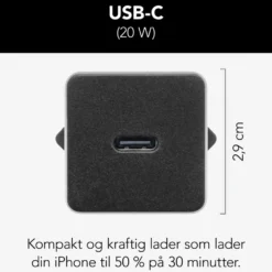 Linocell USB-C-lader med PD 20 W Svart