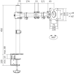 LogiLink 3-leddet bordfeste for skjerm 13-27"