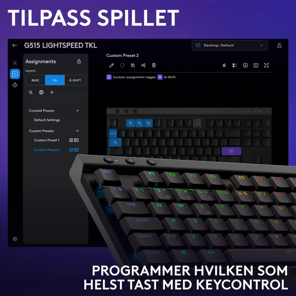Logitech G515 Lightspeed TKL Trådløst gamingtastatur Linear Svart