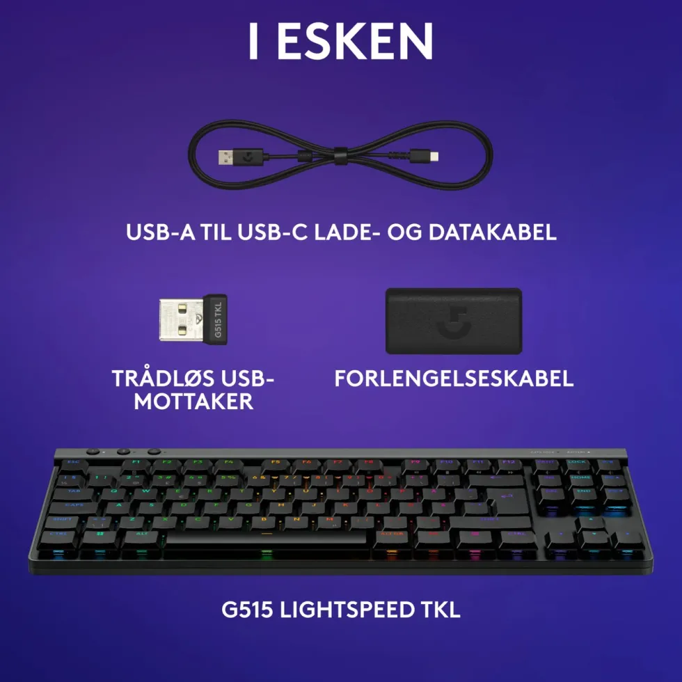 Logitech G515 Lightspeed TKL Trådløst gamingtastatur Linear Svart