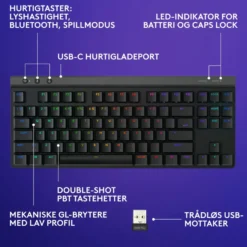 Logitech G515 Lightspeed TKL Trådløst gamingtastatur Linear Svart