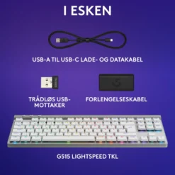 Logitech G515 Lightspeed TKL Trådløst gamingtastatur Tactile Hvit