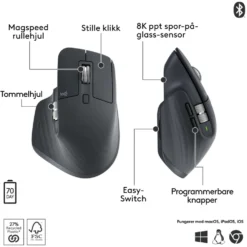 Logitech Mx Master 3s Trådløs datamus Grafitt, Bluetooth-utgave