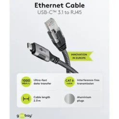 Nettverkskabel med USB-tilkobling USB-C 2 m