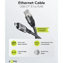 Nettverkskabel med USB-tilkobling USB-C 1 m