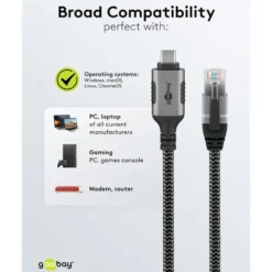 Nettverkskabel med USB-tilkobling USB-C 1 m