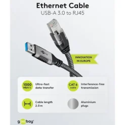 Nettverkskabel med USB-tilkobling USB-A 2 m