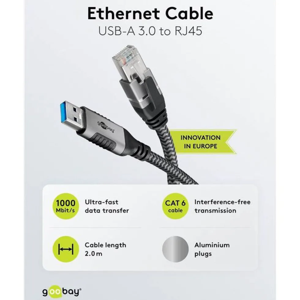 Nettverkskabel med USB-tilkobling USB-A 2 m