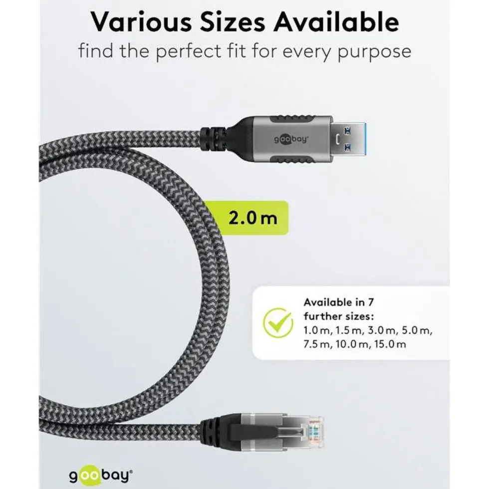 Nettverkskabel med USB-tilkobling USB-A 2 m