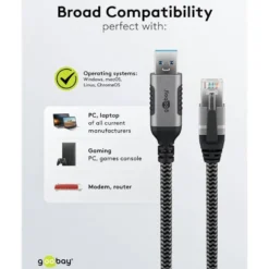 Nettverkskabel med USB-tilkobling USB-A 2 m