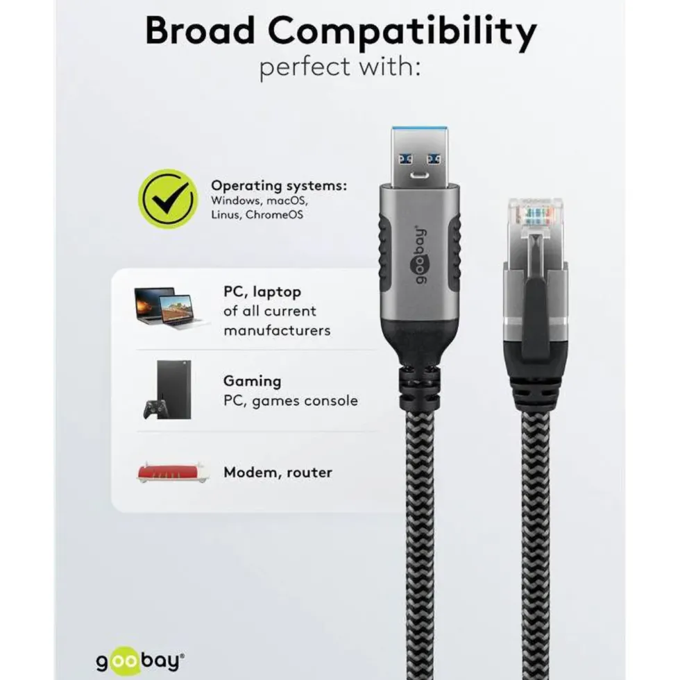 Nettverkskabel med USB-tilkobling USB-A 2 m