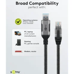 Nettverkskabel med USB-tilkobling USB-A 1 m