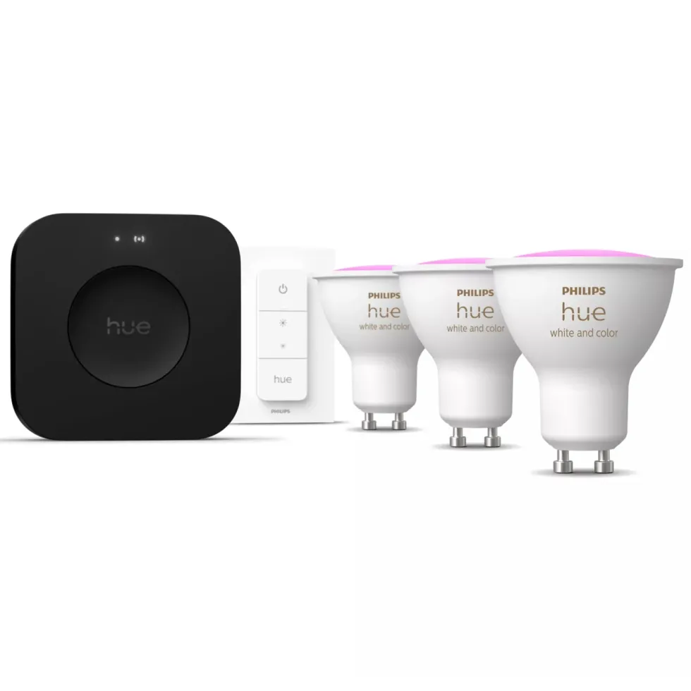 Philips Hue White & Color Ambiance GU10 – Startpakke med Bridge Pro