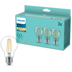 Philips LED-pære E27 806 lm 3-pk.