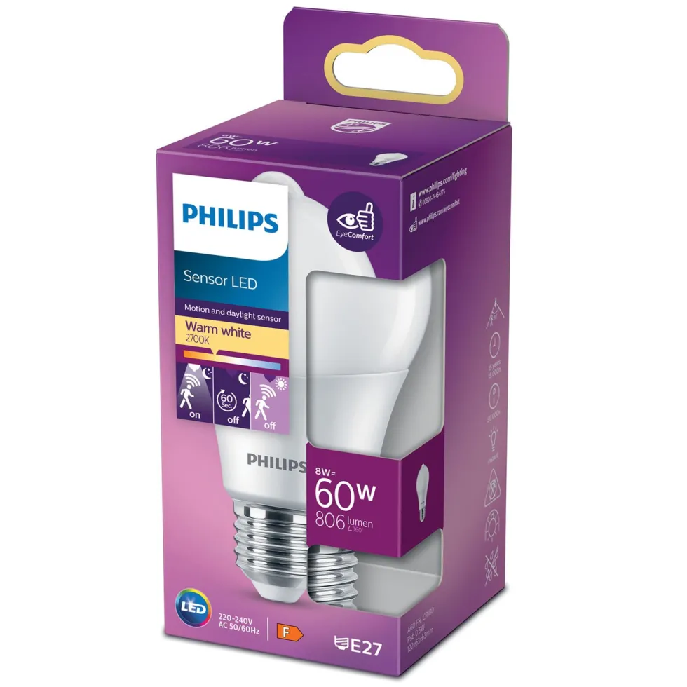 Philips LED-pære med bevegelsessensor E27 806 lm
