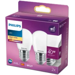 Philips Philips Kuleformet frostet LED-pære E27 470 lm 2-pk.