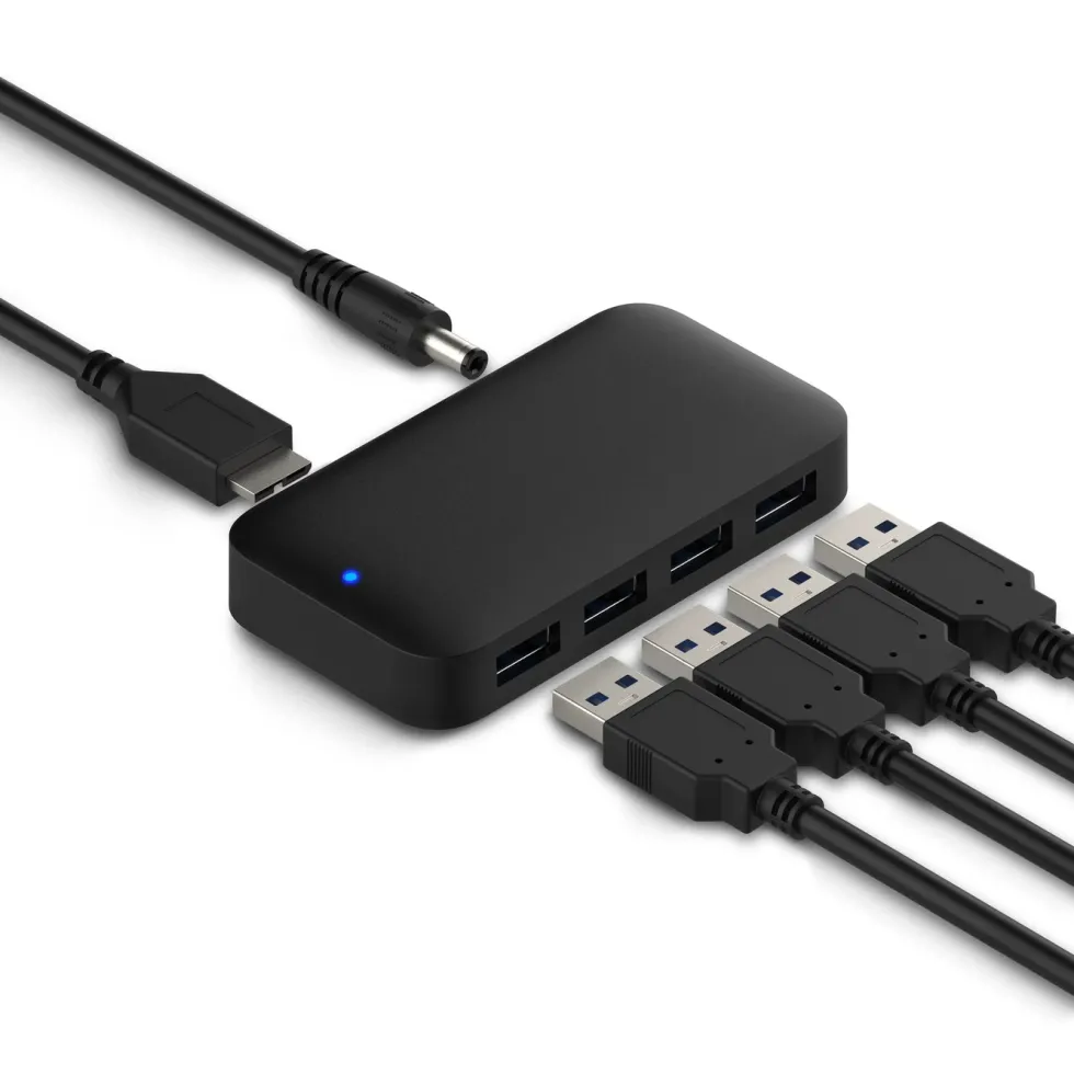 Plexgear USB 5 Gb/s-hub med strømforsyning, 4-veis