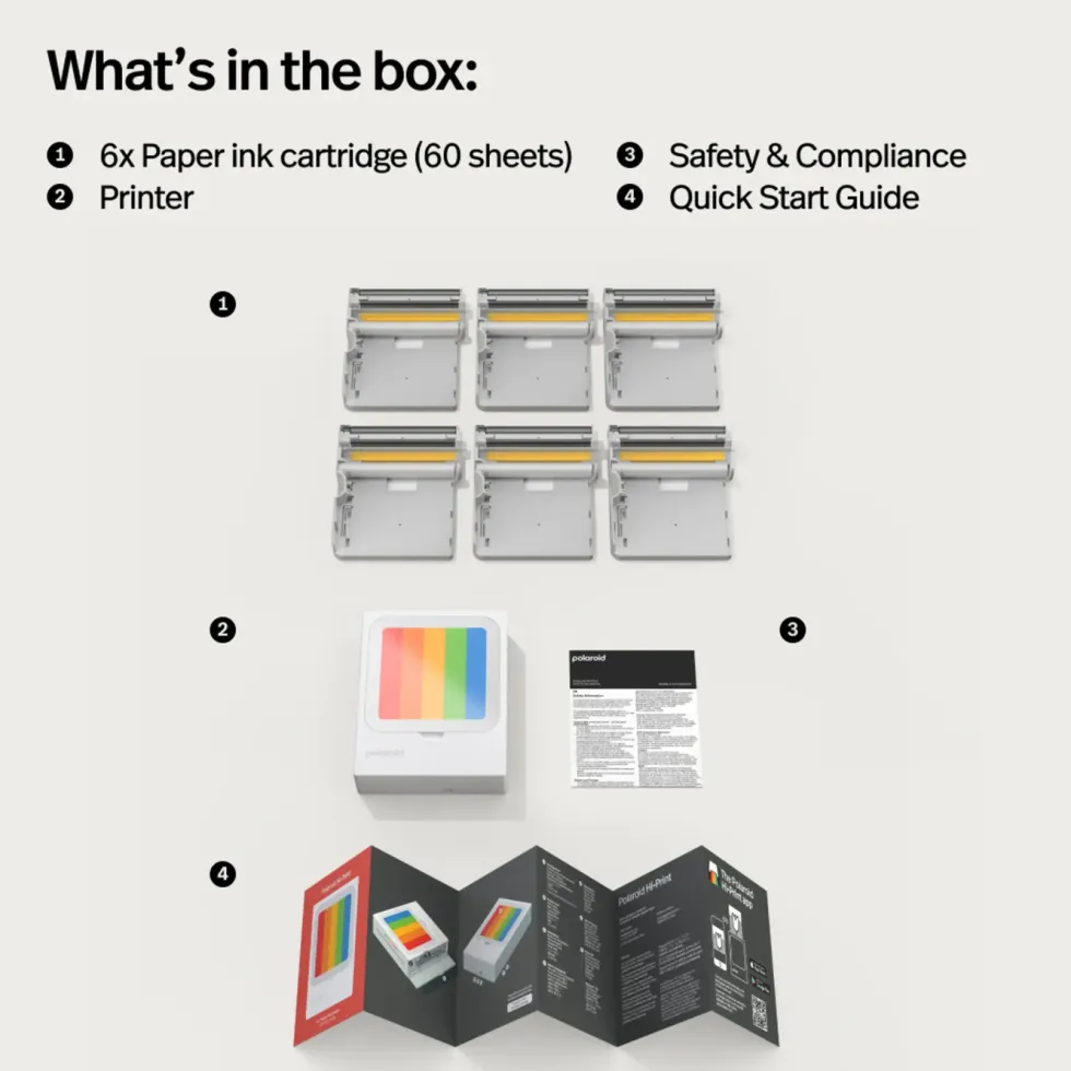 Polaroid Hi-Print 3×3 Photo Printer – bærbar fotoskriver + 60 ark
