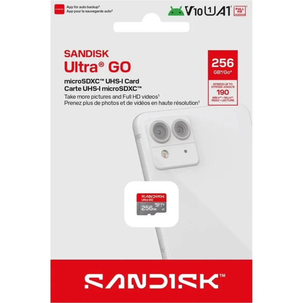 Sandisk microSD Ultra Go minnekort 256 GB – 190 MB/s