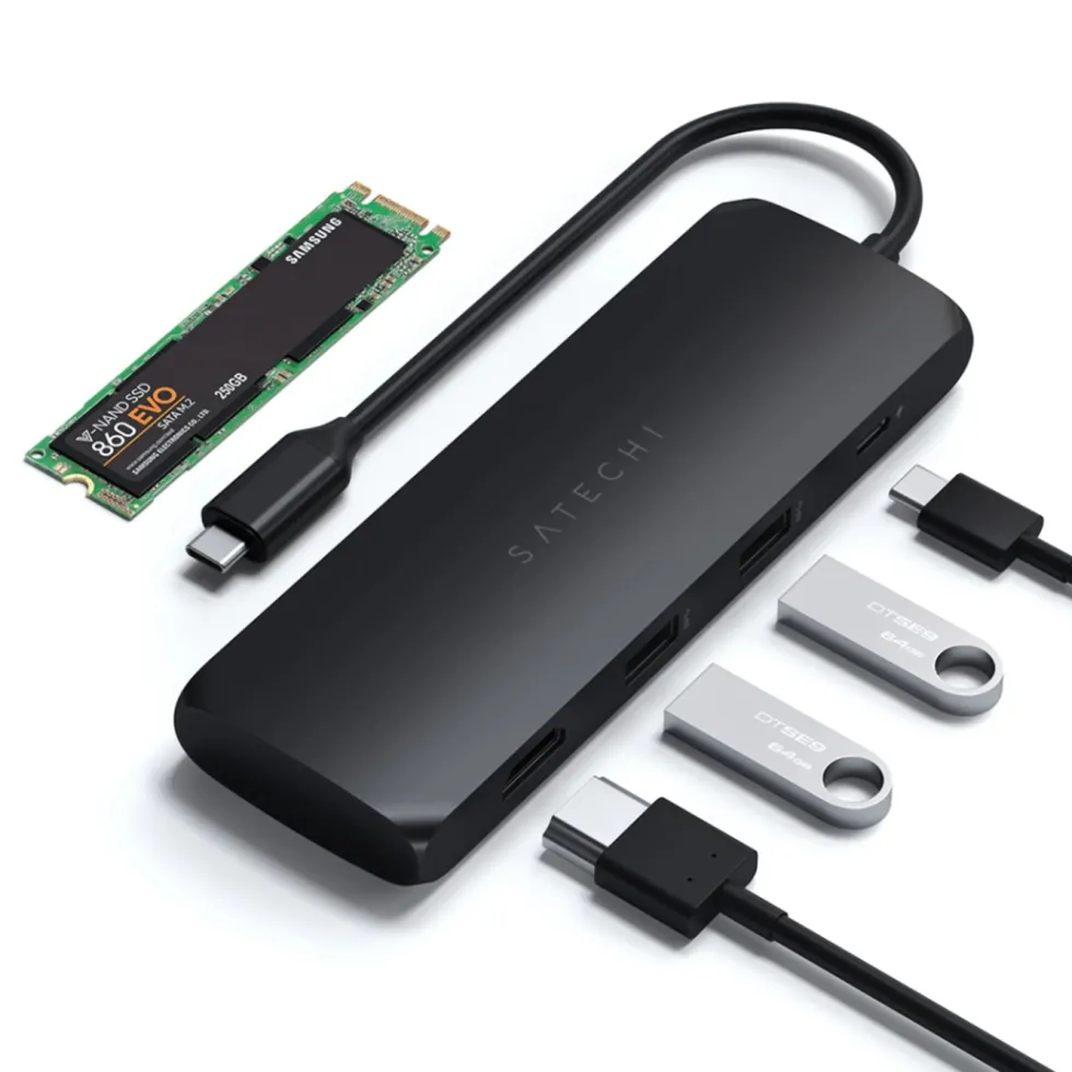 Satechi USB-C-multiadapter med SSD-plass Svart