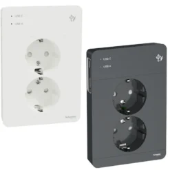 Schneider Electric Exxact Jordet vegguttak med USB-porter Hvit