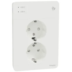 Schneider Electric Exxact Jordet vegguttak med USB-porter Hvit