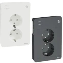 Schneider Electric Exxact Jordet vegguttak med USB-porter Hvit