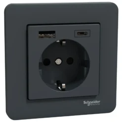 Schneider Electric Exxact Jordet vegguttak med USB-porter Svart