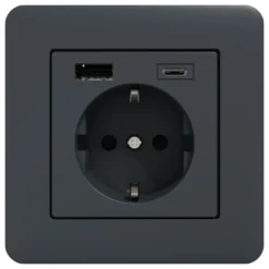 Schneider Electric Exxact Jordet vegguttak med USB-porter Svart