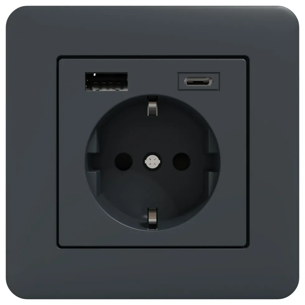 Schneider Electric Exxact Jordet vegguttak med USB-porter Svart