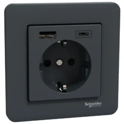 Schneider Electric Exxact Jordet vegguttak med USB-porter Svart
