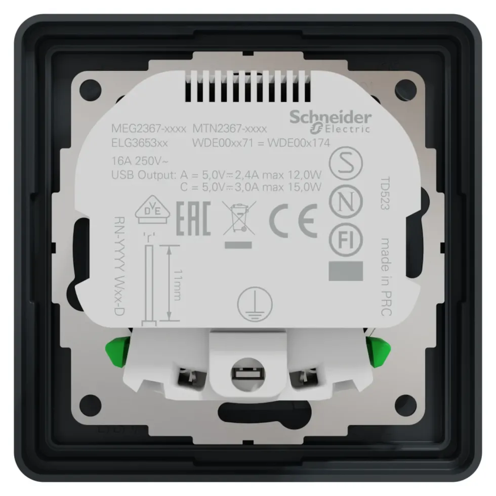 Schneider Electric Exxact Jordet vegguttak med USB-porter Svart