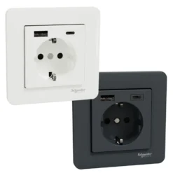 Schneider Electric Exxact Jordet vegguttak med USB-porter Svart
